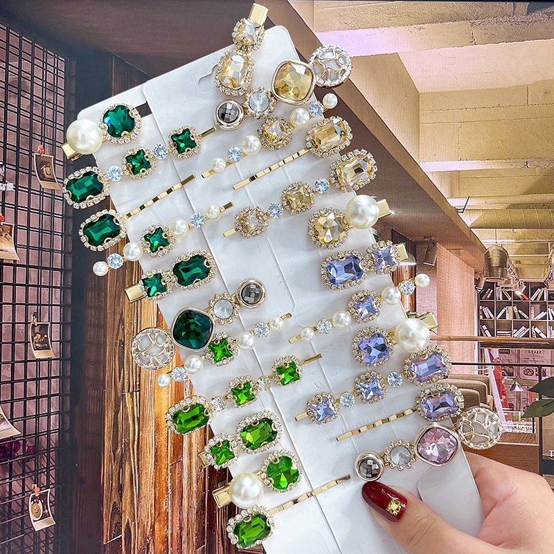 1 Set Fashion Crystal Hair Clips Sieraden Voor Vrouwen Haar Accessoires Meisjes Luxe Parel Geometrische Haarspeldjes Pins Kerstcadeau