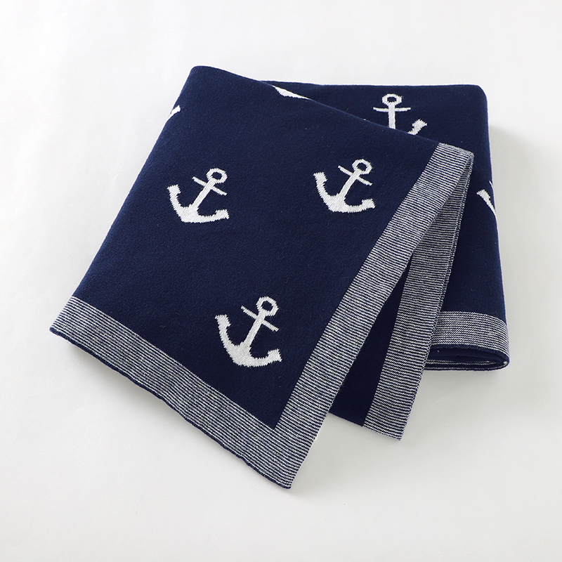 Chăn Lưới Cho Bé 100% Cotton Kẻ Sọc Đan Chéo Sơ Sinh Bé Gái Xe Đẩy Đầm Bọc Siêu Mềm Tập Đi Cho Trẻ Sơ Sinh Bé Trai Giường Ngủ 100*80cm Mỏ Neo Mền