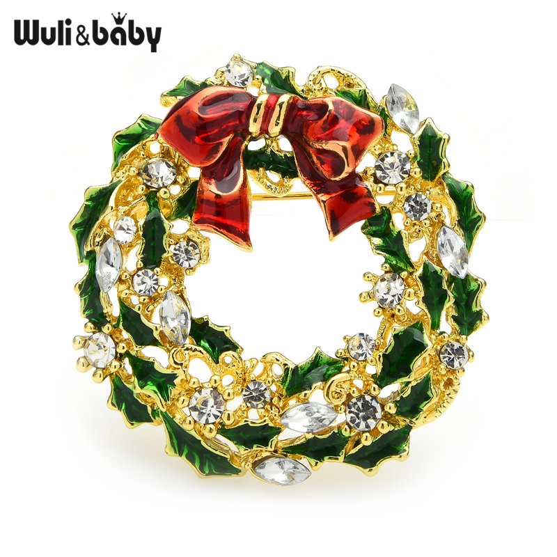Wuli&baby Новый год Рождественский цветочный венок броши для женщин и мужчин горный хрусталь бант цветок брошь булавки подарки