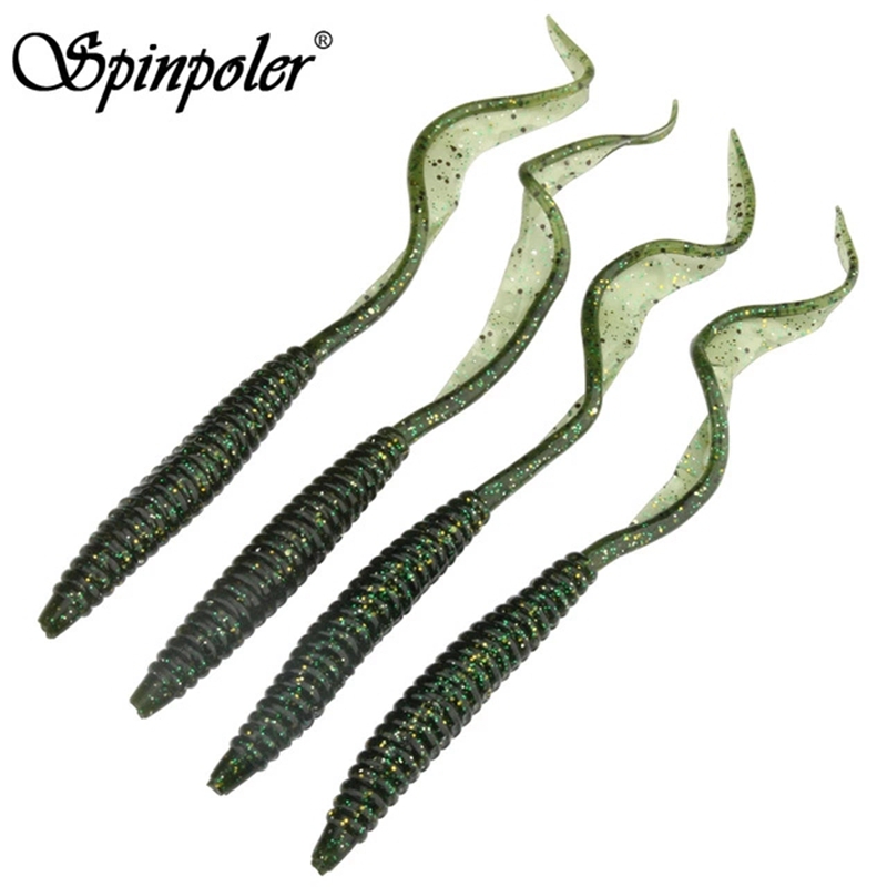 Spinpoler 18cm 13cm isca macia minhoca iscas flexível cauda longa 4 cores silicone minhoca minhocas isca de pesca realista 5 unidades/pacote