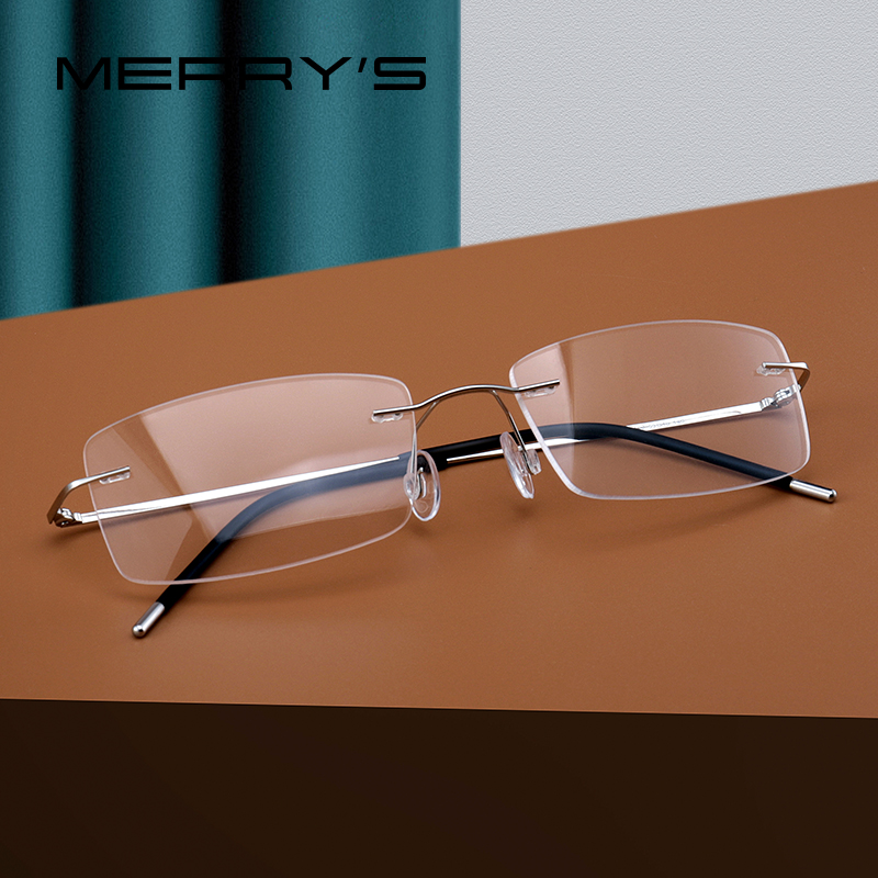 MERRYS DESIGN ผู้ชาย Titanium Alloy Rimless กรอบแว่นตาชายสแควร์ Ultralight Man Frameless สายตาสั้นกรอบแว่นตา S2227