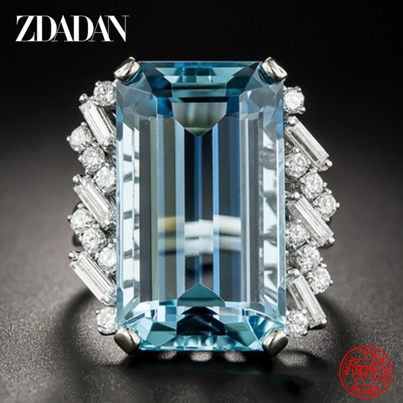ZDADAN 925 sterling zilveren bedel vierkante aquamarijn ring voor dames mode bruiloft sieraden cadeau