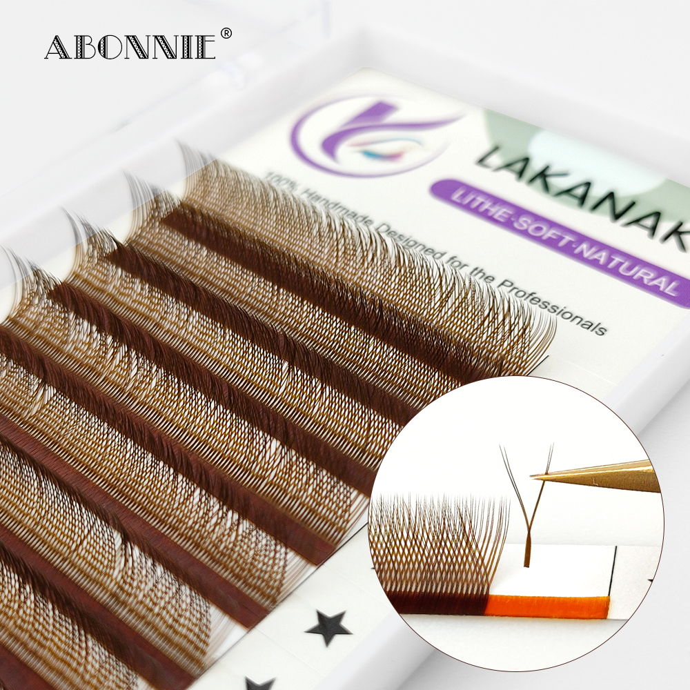 LAKANAKU Hochwertige YY Brown Lashes Premium Matte Einzelwimpern Faux Mink Y Volume Trays