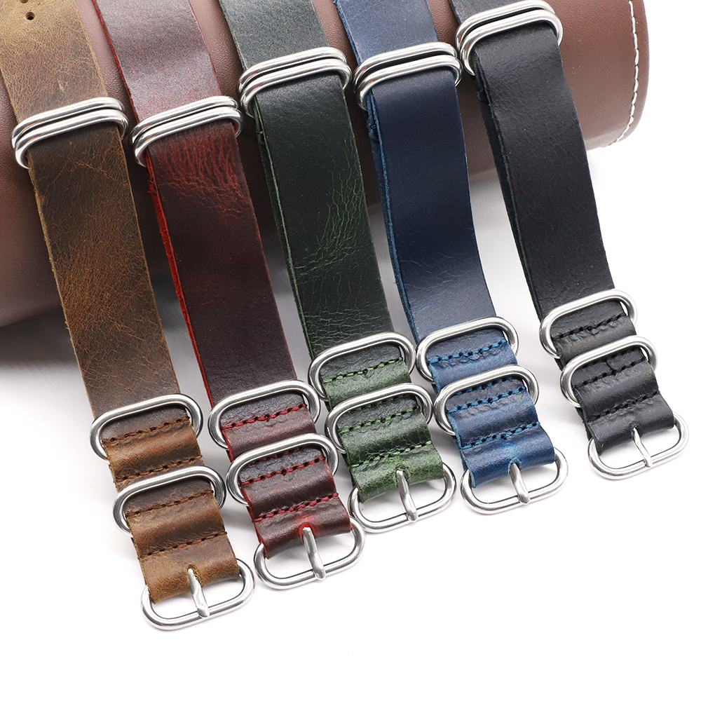 Correa de reloj de cuero genuino 18mm 20mm 22mm 24mm correa de reloj cinturón de seguridad verde negro rojo azul café para reloj de hombre
