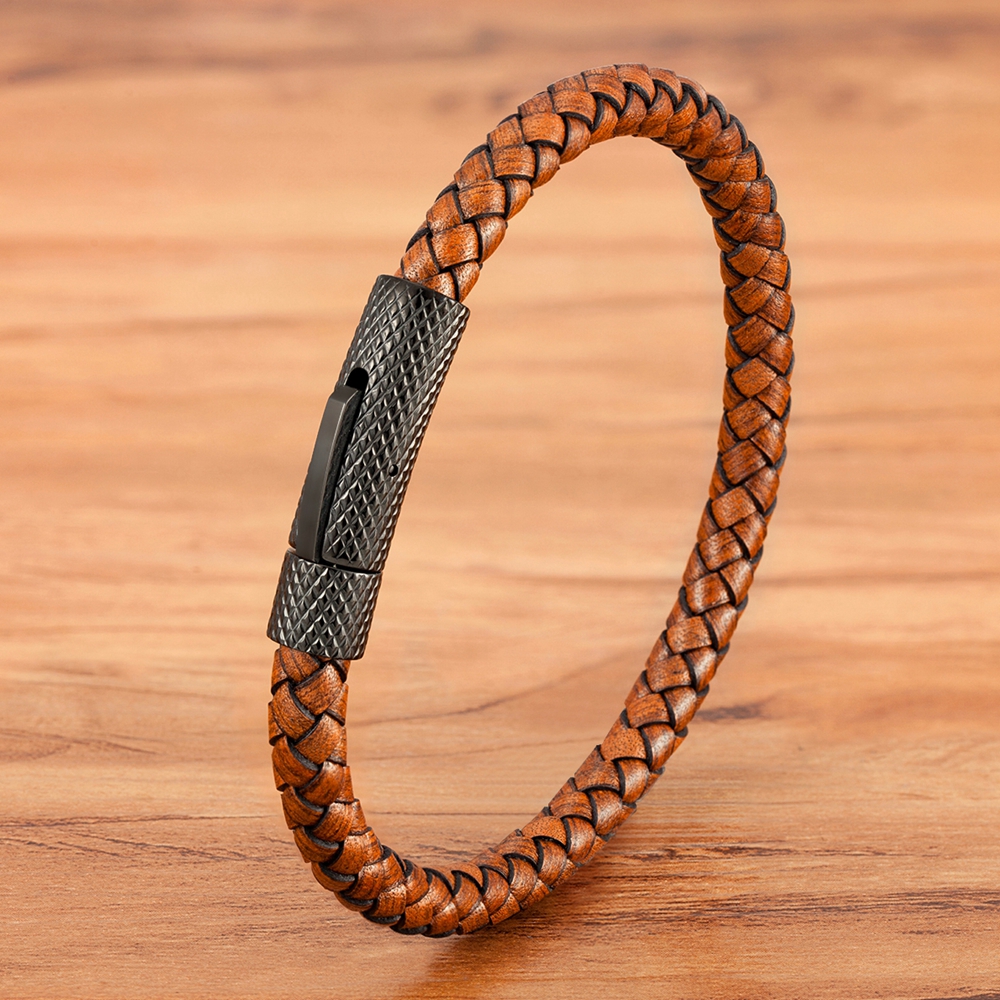 XQNI-pulsera de cuero de acero inoxidable para hombre, combinación artesanal, 19cm/21cm/23cm, joyería deportiva, promoción de regalos de Navidad para hombre