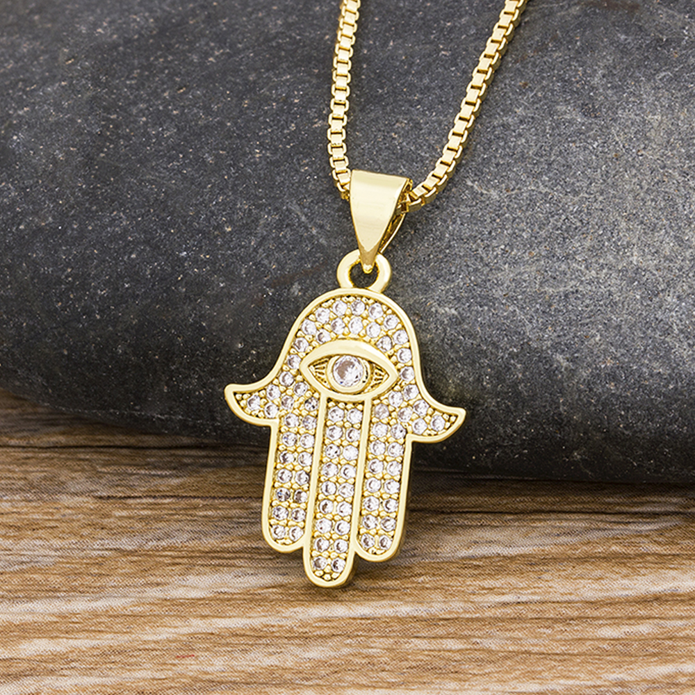 AIBEF turc cristal mauvais œil main paume Hamsa pendentif collier pour femmes couleur or bijoux lien chaînes charme tour de cou fille cadeau