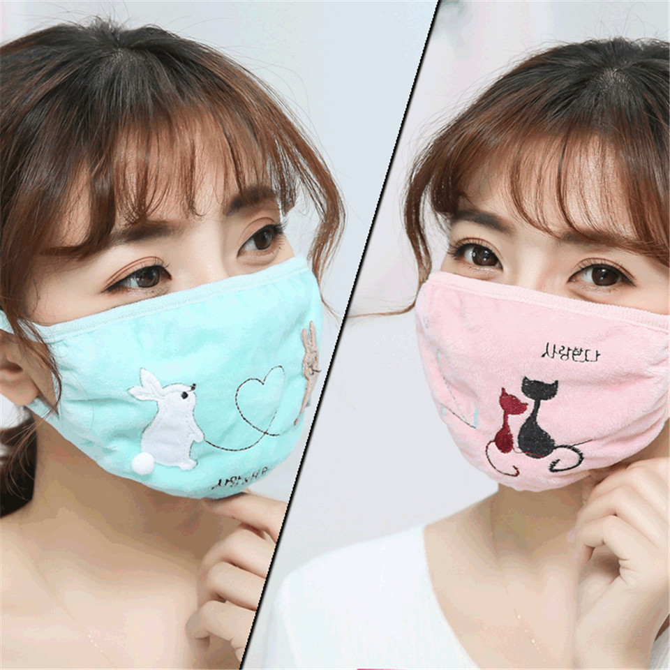 Gato dos desenhos animados padrão máscara facial feminino algodão bonito máscara boca anti-poeira máscaras de poluição inverno ao ar livre quente masker para meninas