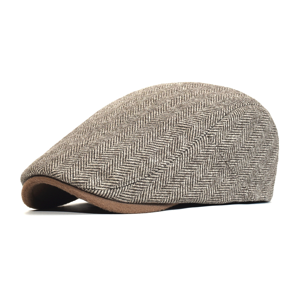 Inverno grosso newsboy boné masculino vintage espinha de peixe feminino casual listra boinas gatsby chapéu plano boné de pico ajustável