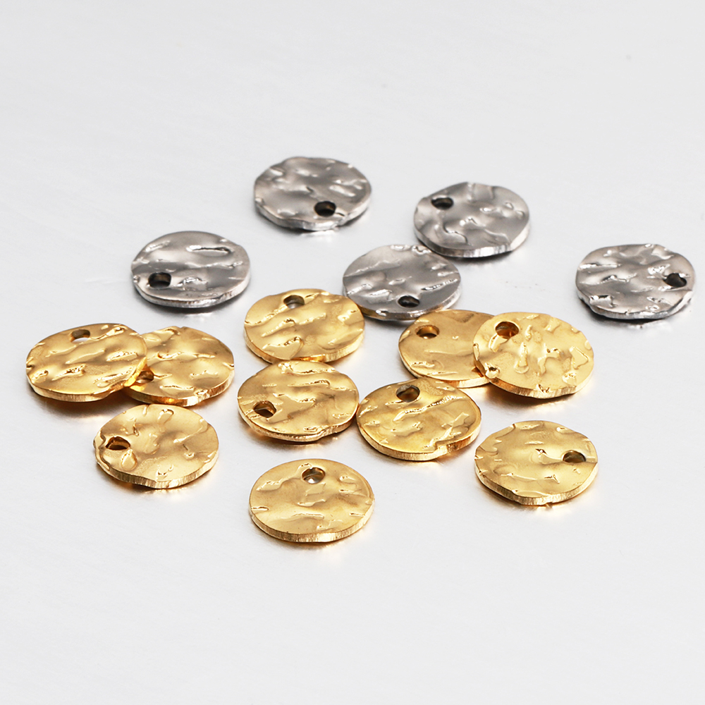 10 Uds. De pendientes redondos martillados de acero inoxidable de Color dorado de 8-12mm, colgante para pendientes DIY, suministros para hacer joyas