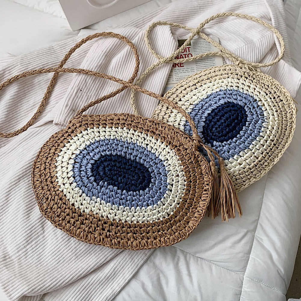 Women 2021 Summer New Simple Straw Rope Woven Shoulder Messenger Bag Vacation Beach Fashion Color Splicing Ladies Crossbody Bgas