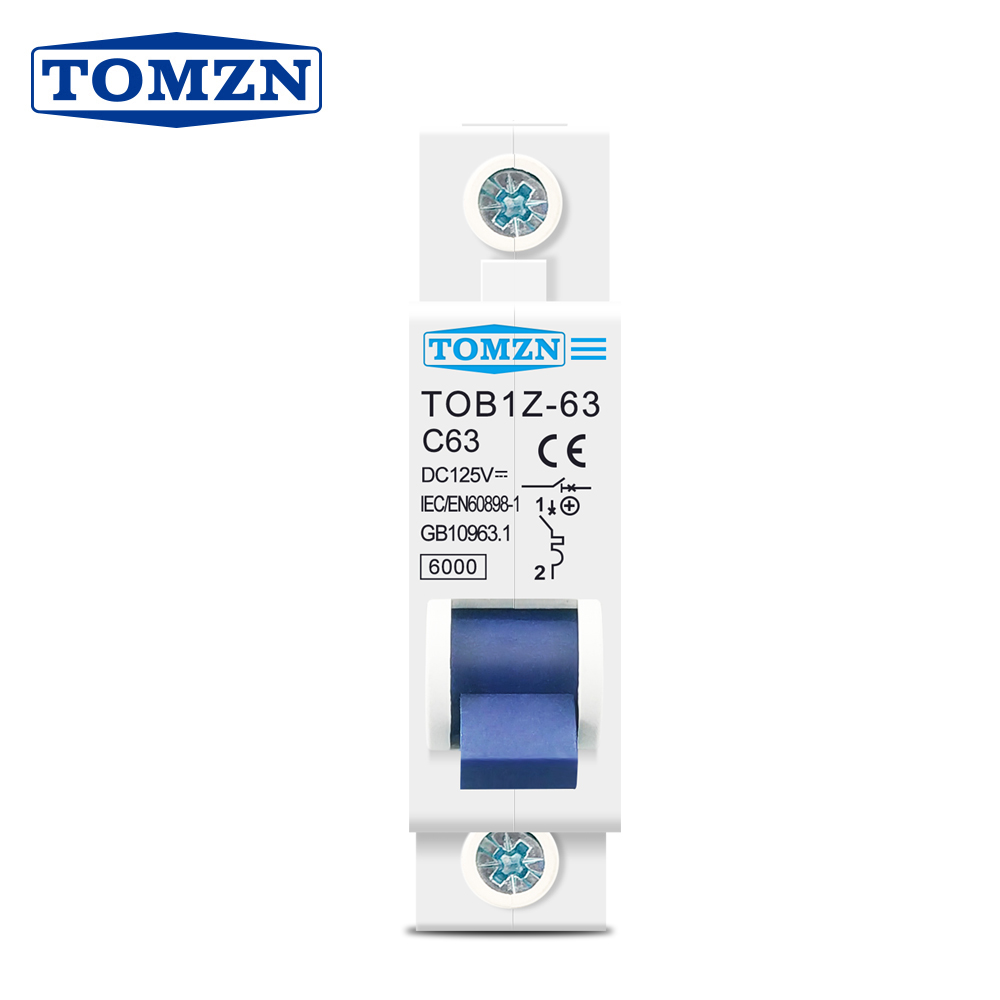 Wyłącznik automatyczny TOMZN TOB1Z-63 DC MCB 6kA 1P 125V, mini wyłącznik obwodu 3A 6A 10A 16A 20A 25A 32A 40A 50A 63A
