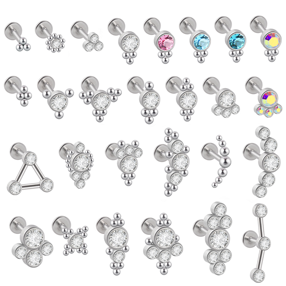 1pcs G23 Titanium&Steel Zircon Labret Lip Ring Ear Stud Ear Tragus Cartilage Helix Conch Lobe Piercing Earrings Body Jewelry 16g