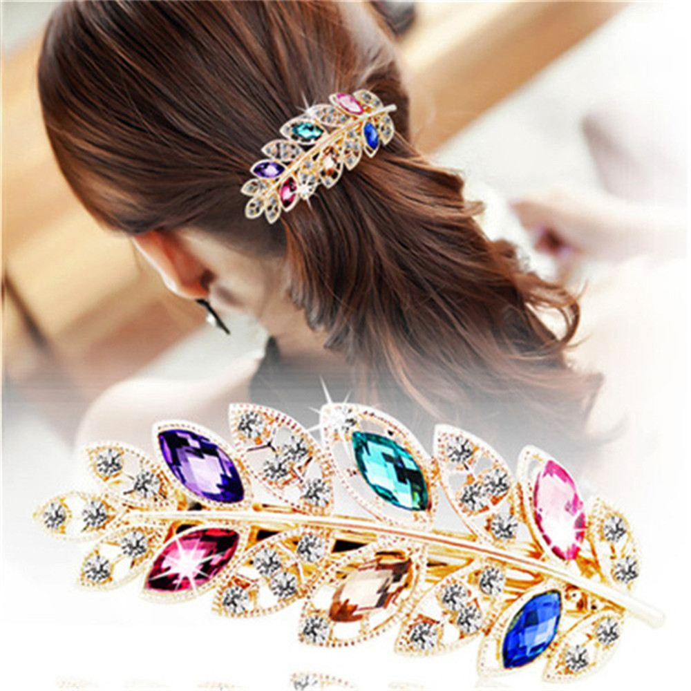 1 PC piękna moda damska spinka do włosów kreatywny liść kryształowy stop Rhinestone Barrette szpilka do włosów opaska na głowę koreańskie akcesoria do włosów