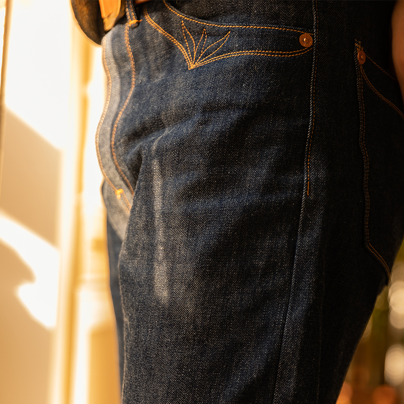 350-0001 Red Tornado Indigo Selvage Unwashed Pants Unsanforized Brass Buckle Raw Denim Jean 14oz