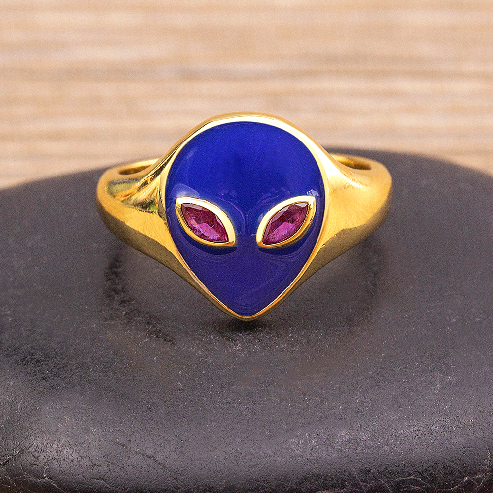 Nieuwe Trendy UFO Vinger Ring Alien Vorm Vergulde 8 Kleuren voor Vrouwen Paar Emaille Stapelbare Vinger Ring Verstelbare Sieraden