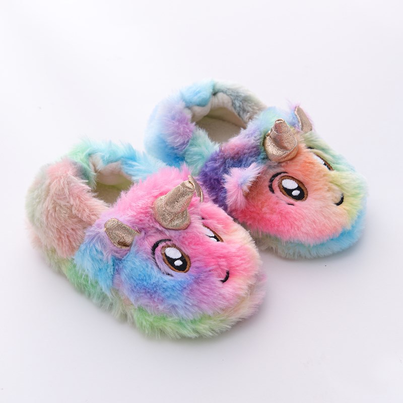 Inverno unicórnio chinelos crianças da criança menina flip flop bebê meninos slides de pele algodão sapatos internos quente fofo casa crianças chinelo