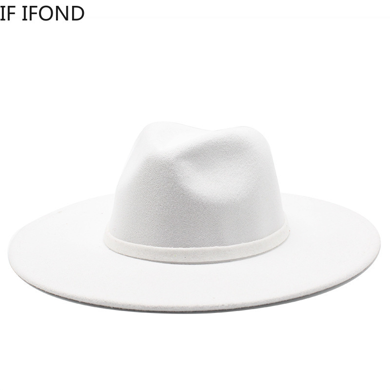 Cappello Fedora in lana imitazione tesa larga da donna da uomo da 9,5 cm stile britannico inverno gentiluomo elegante signora cappelli da chiesa jazz
