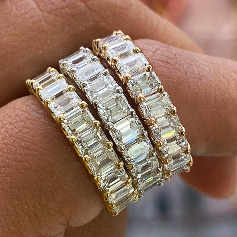 Huitan preciosos anillos prometidos joyería de boda de amor completo pavimentado cuadrado cristal circón elegante mujer anillo de compromiso de matrimonio nuevo