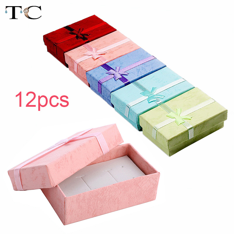 12 ชิ้น/ล็อตสารพันสีแหวนชุดสร้อยคอกล่อง Trinket กล่องสร้อยคอต่างหู 5*8 บรรจุภัณฑ์ของขวัญกล่อง