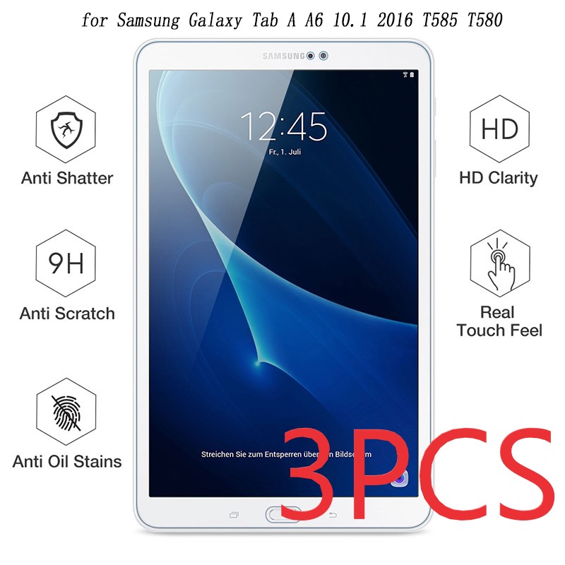 3 Buah Kaca Tempered Premium untuk SM-T580 Pelindung Layar untuk Samsung Galaxy Tab A A6 10.1 "2016 T585 Penutup Film Kaca Pelindung