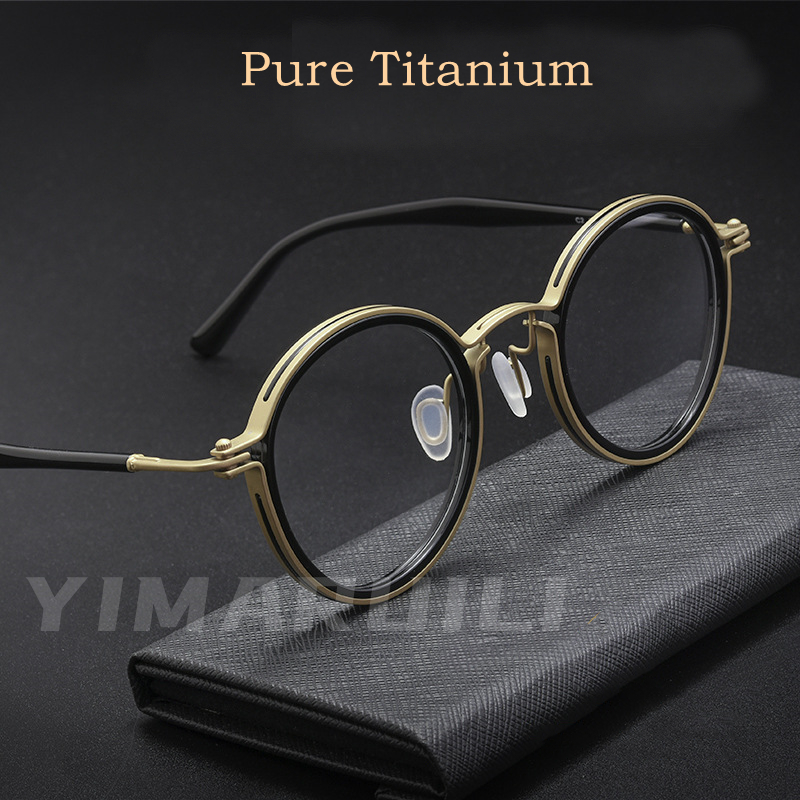 YIMARUILI plaque rétro pur titane rond monture de lunettes Ultra-léger et confortable optique lunettes de Prescription cadre H33088