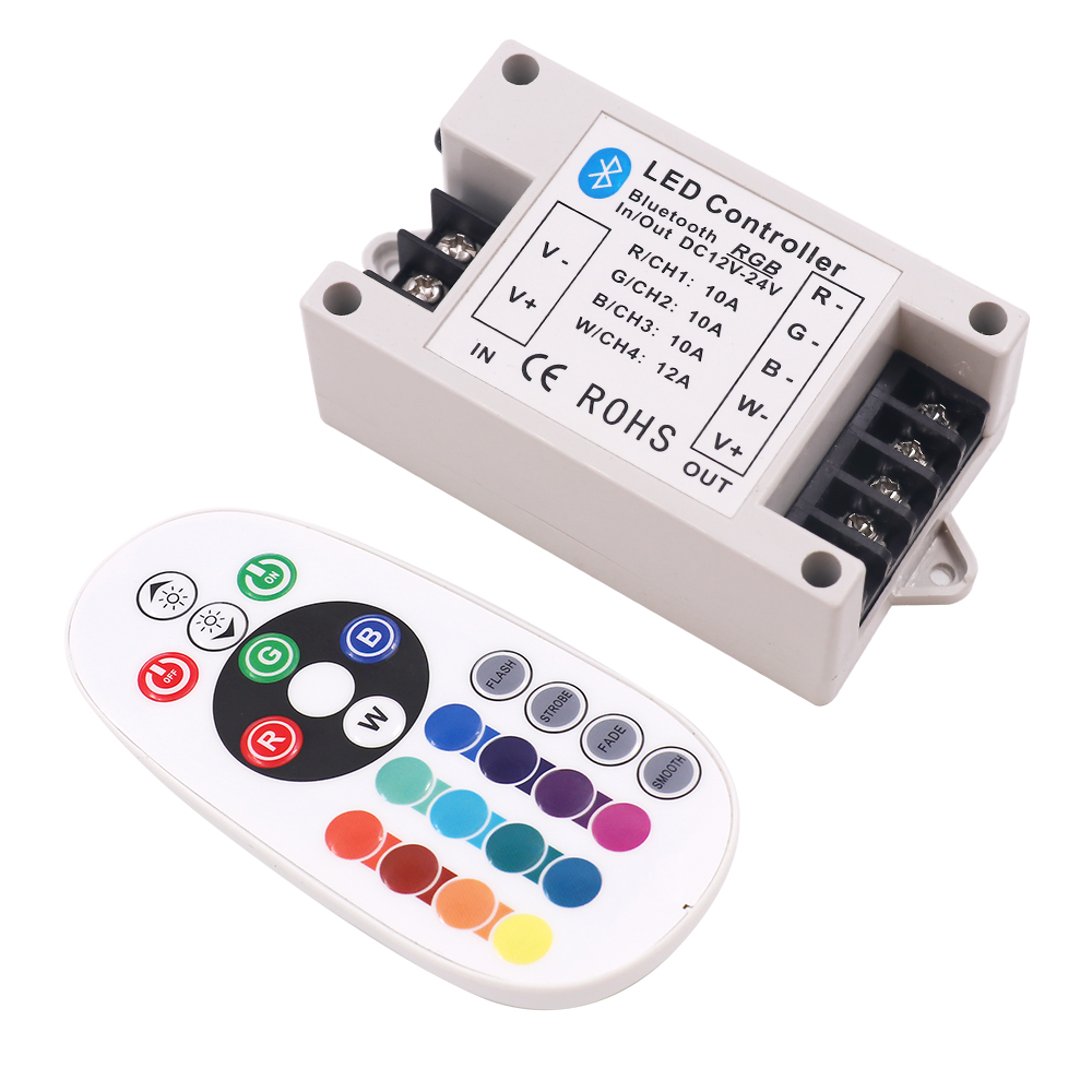 30A/42A LED Controller 360W Bluetooth 24key IR Remote Control Big Power BT Controller for 12 24V RGBW/RGB Led Strip Lights