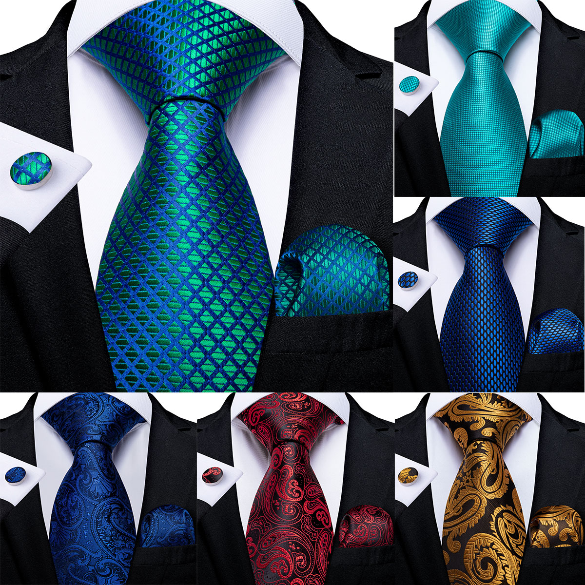 DiBanGu-Teal Blue Paisley Set gravata para homens, gravata de seda para casamento, Hanky Cufflink, festa de negócios, drop shipping