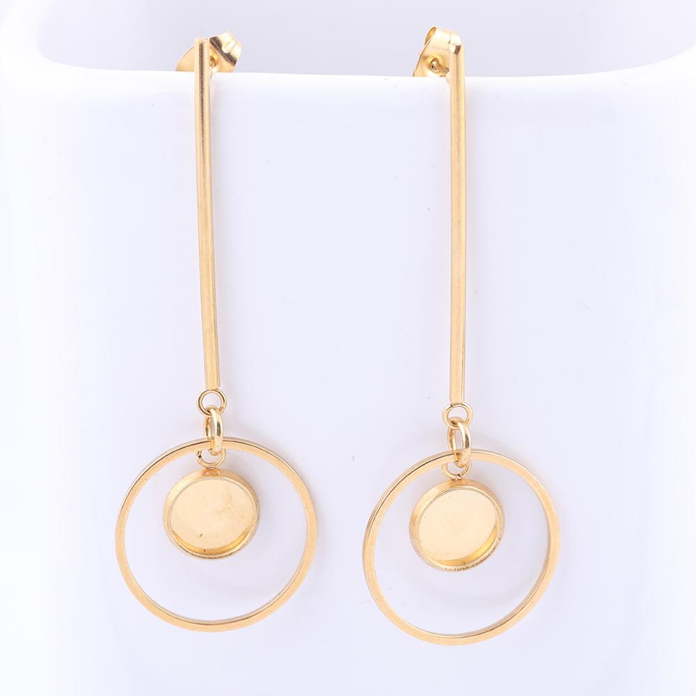 Barra colgante chapada en oro, pendientes de cabujón, espacios en blanco, Base de 8mm de diámetro, bandejas de ajuste con dijes de aro circular, bricolaje, 6 piezas