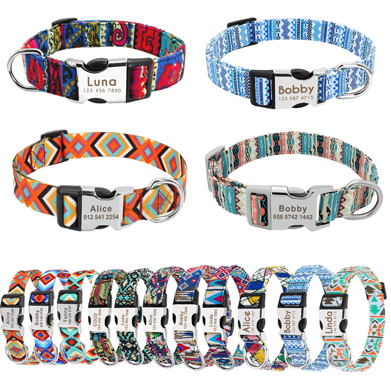 Collare per gatti per cani di taglia piccola, media e grande personalizzato con nome inciso personalizzato ID Collari per cuccioli in nylon regolabili Collari per cani Chihuahua Pug