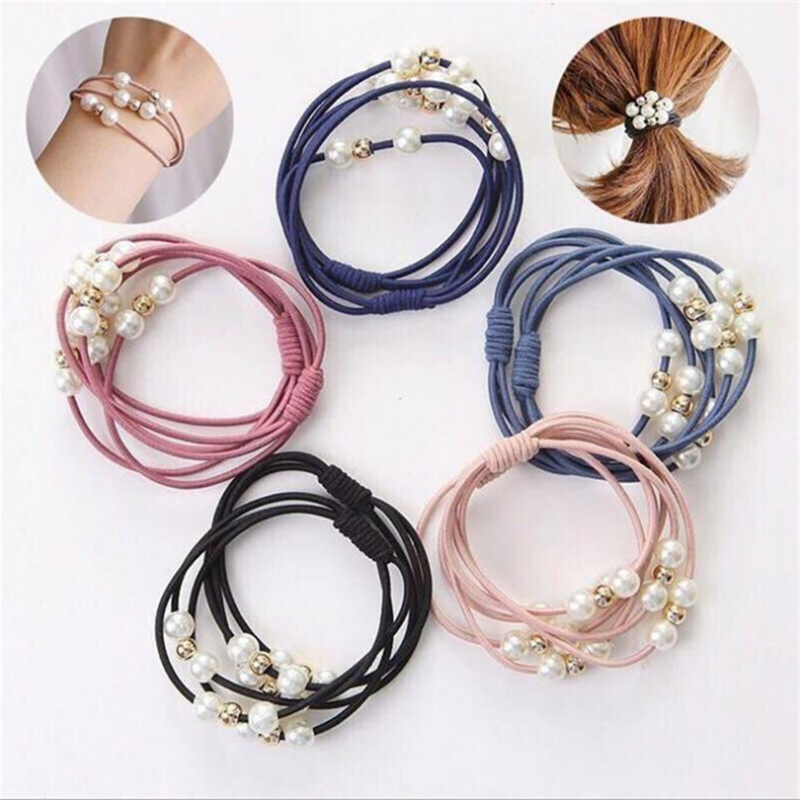 10 pz nodo di base perle fasce per capelli elastici per le donne ragazze solido coda di cavallo titolare Scrunchies di gomma accessori per capelli all'ingrosso