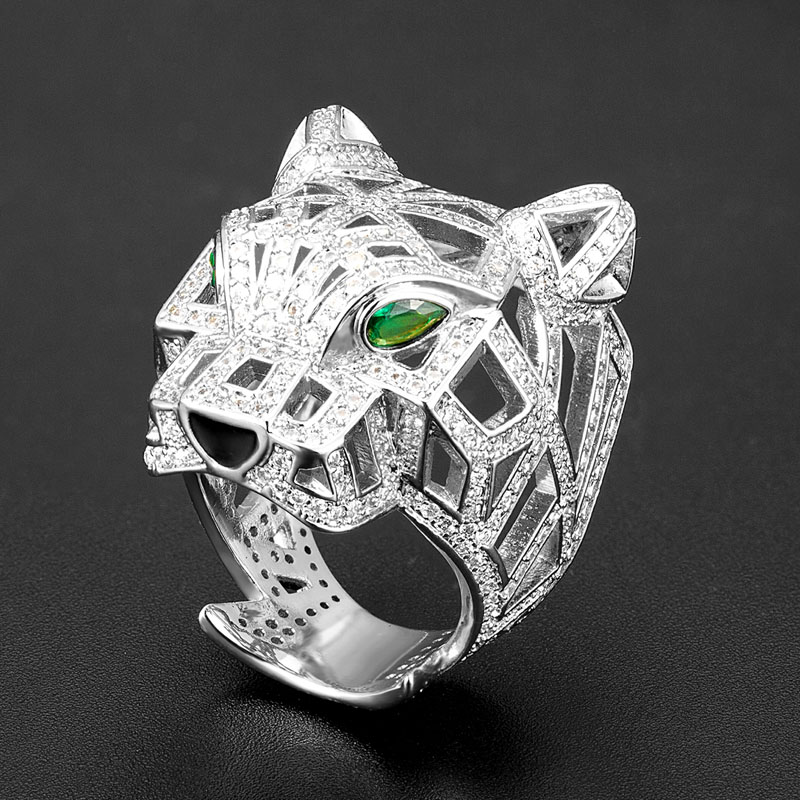 Zlxgirl gioielli Anelli per dita animali leopardo color argento rodiato placcato per uomo, regali per feste, anelli in rame con zirconi cubici di marca