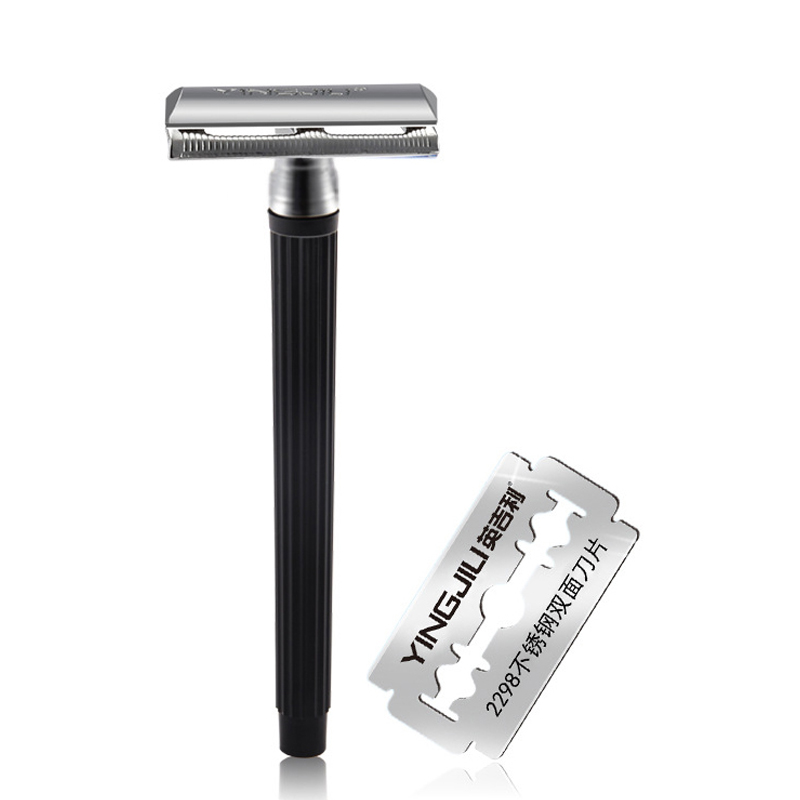 1 mango de navaja + 1 hoja de afeitar para hombres, Afeitadora Manual clásica, maquinillas de afeitar de seguridad de doble filo, Afeitadora tradicional de Metal