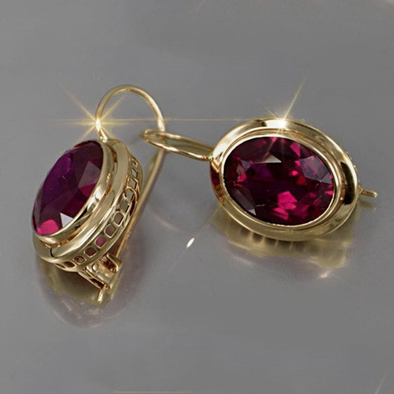 Pendientes de circonita de cristal rojo para mujer, aretes colgantes con incrustaciones de piedra CZ, Color dorado Vintage, joyería de boda femenina, regalos