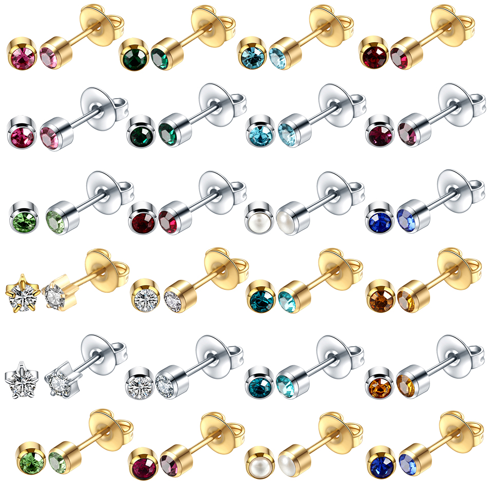 2 Stks/partij Ronde Crystal Studs Oorbellen Push Back Rvs Vrouwelijke Oorbellen Mini Kleine Childern Earring Pierced Voor Oor Pistool