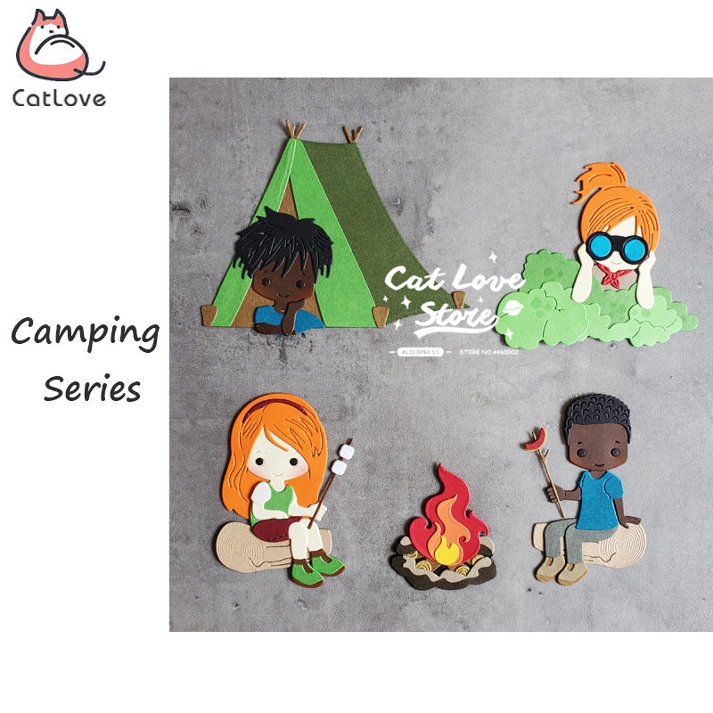 Catlove Camping Series Metalowe matryce do wycinania Scrapbooking Forma Szablon Wycinanie kart Tworzenie kart DIY Rzemiosło Wytłaczanie Nowe matryce na rok 2020