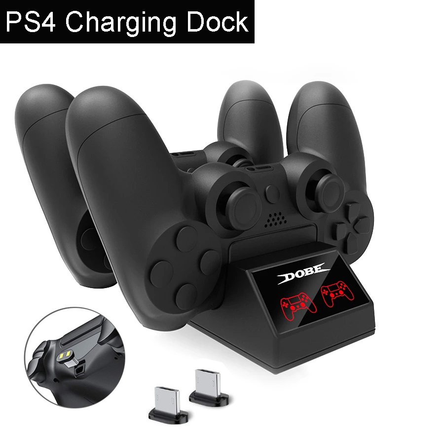 PS4-Controller-Ladegerät für Playstation 4, Ladestation mit 2 Micro-USB-Ladedongs, Dual-Ladestation für PS4 Slim Pro