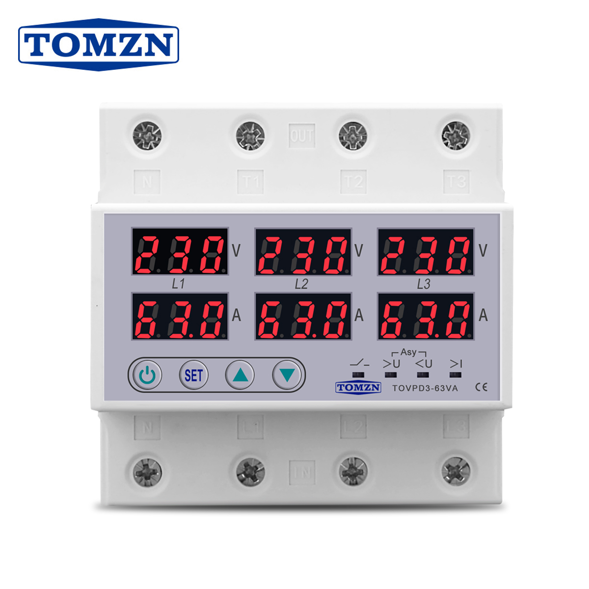 TOMZN 3 phases 3P + N rail Din voltmètre ampèremètre réglable sur et sous tension protection de limite de courant moniteur relais protecteur