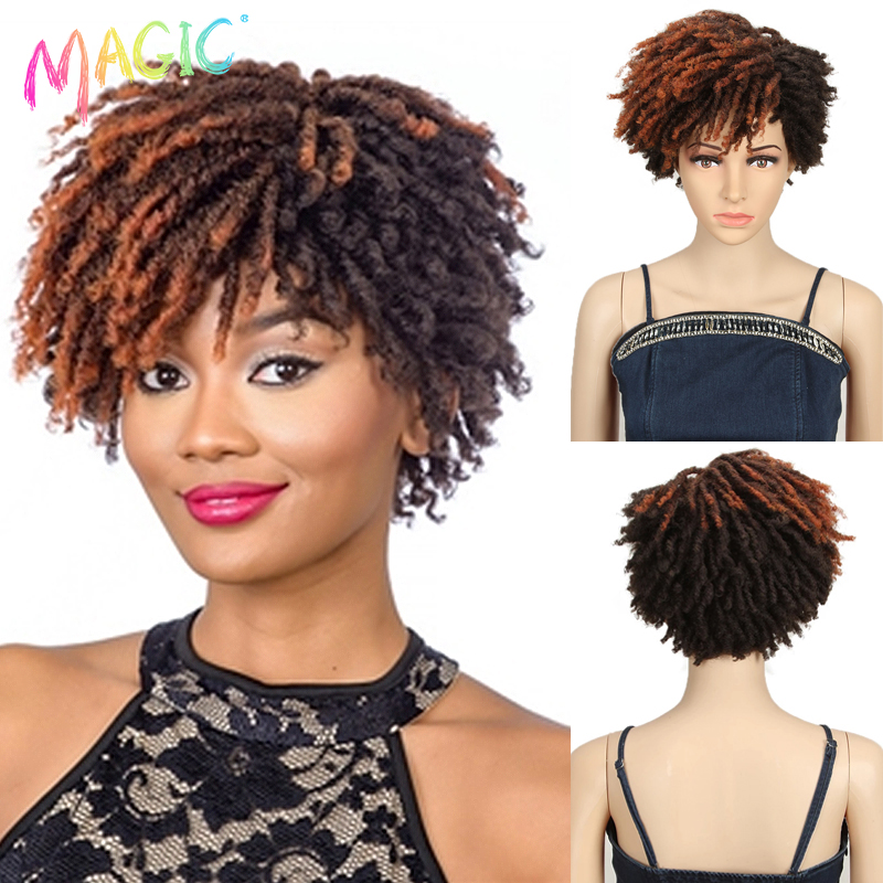 Magic 10 Inch Tổng Hợp Phi Kinky Bộ Tóc Giả Xoăn Ngắn Dreadlock Tóc Giả Với Nổ Ombre Đen Tóc Vàng Móc Tóc Giả Dành Cho Đen phụ Nữ