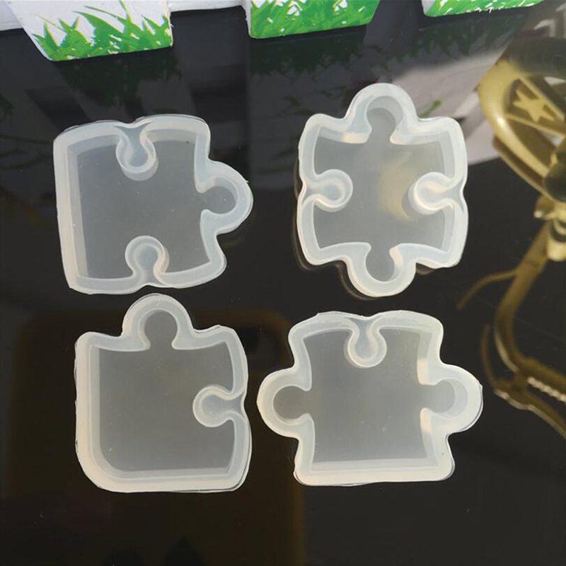 Moule en résine de cristal de pierre précieuse de puzzle, pendentif de bijoux de bricolage, outil exécutif d'élection, moule en silicone transparent, 4 pièces par ensemble