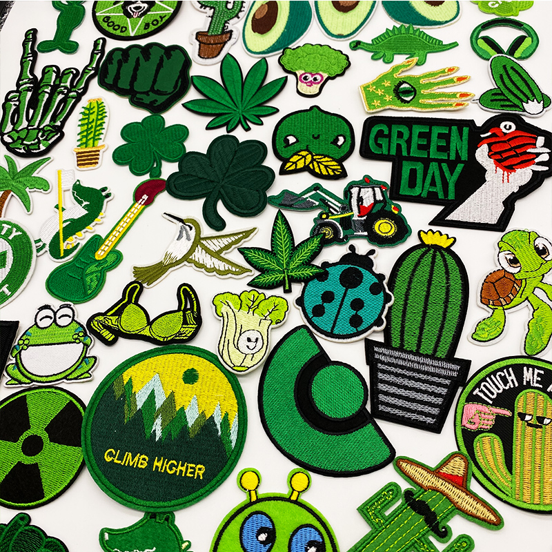 Groene Borduurpatches voor T-shirt Avocado klaver vogel dinosaurus epauletten Ijzer op Strepen Applicaties Kleding Stickers Badges