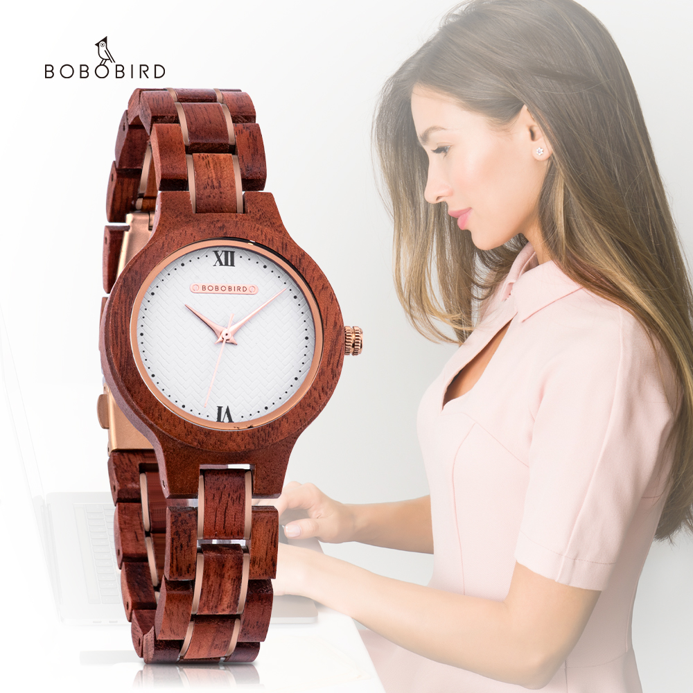 BOBO BIRD Women Watch Fashion Wooden Japanese Quartz Movement Wristwatch Luxury Red Sandalwood Timepiece Gift Box Dropshipping