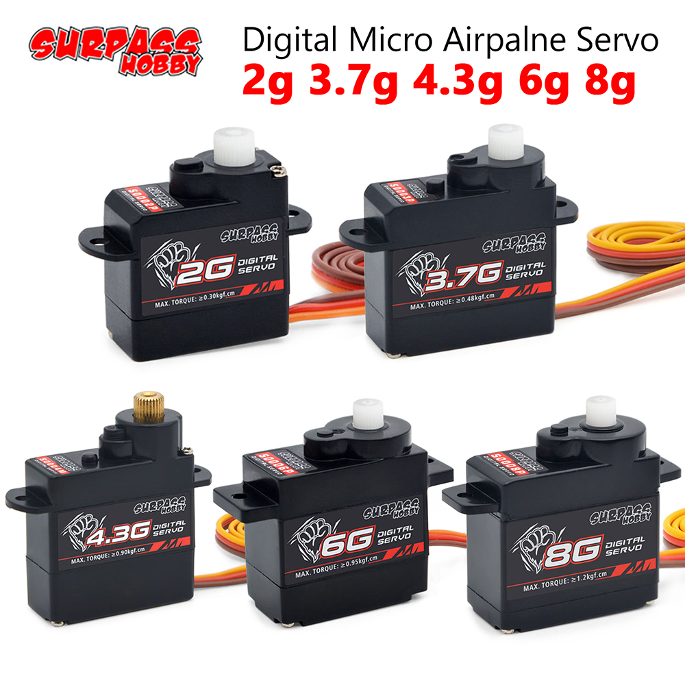 Servo Digital de avión RC 2g 3,7g 4,3g 6g 8g Micro Mini servos de engranaje de plástico para aviones de coche RC 1/24 helicóptero de ala fija