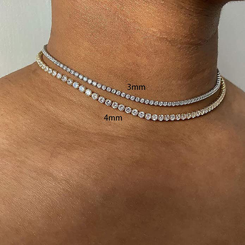Tennis Choker Halsketten Frauen HipHop Iced Out AAA + Zirkonia Gold Farbe Kristall Kette Weiblichen Schmuck auf Den Hals OHN099