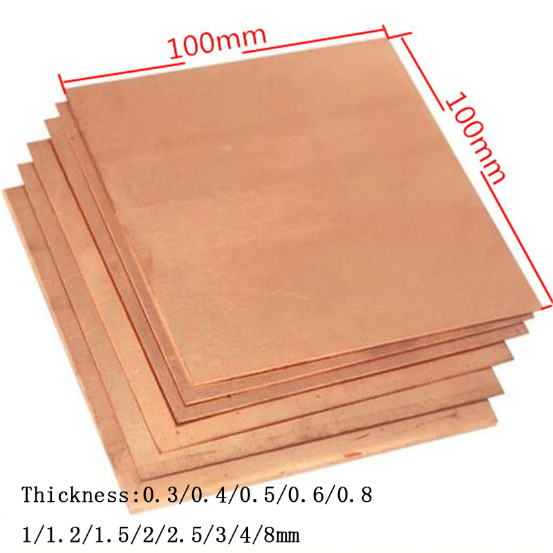 1 SZT. Gruba blacha miedziana 0,3-8mm 100x100 o czystości 99,9%, dobra wydajność mechaniczna i stabilność termiczna.
