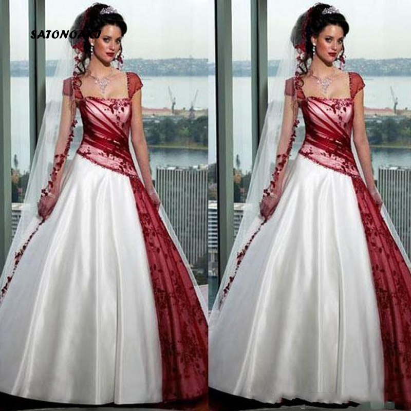 Vestido de casamento vermelho e branco de luxo personalizado para a noiva Plus Size Ball Gown Sweep Train Sexy Party Bridal Gown Vestido De Novia
