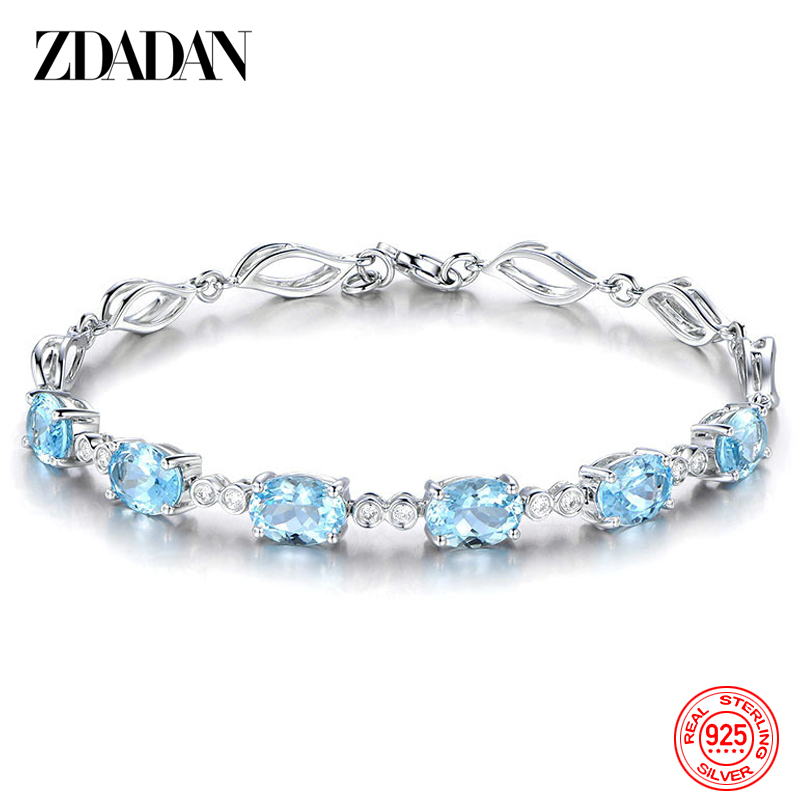 ZDADAN 925 เงินสเตอร์ลิงสร้อยข้อมืออความารีนสำหรับผู้หญิงแฟชั่นเครื่องประดับงานแต่งงาน