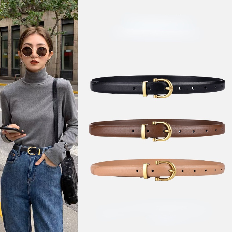 Jeans Fashion Professional 100% lederen riem voor dames Fijne decoratieve koeienhuid Ins Wind Eenvoudige Koreaanse zwarte riem