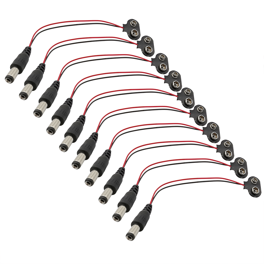 10 Buah/Lot Konektor Klip Baterai 9V Tipe T 5.5X2.1Mm Steker Jantan Daya DC Ke Jepretan Baterai 9V Eksperimental dengan Adaptor Saluran 15CM