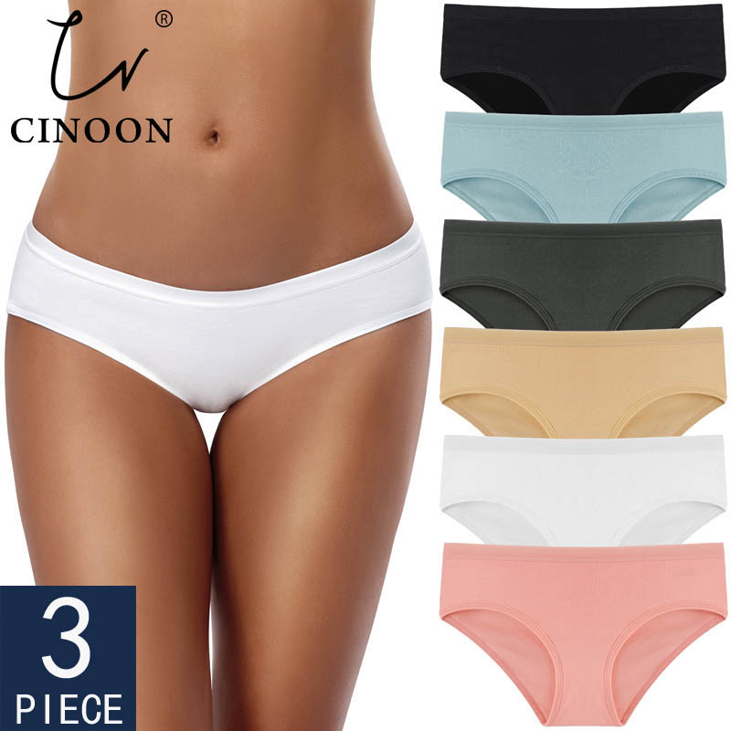 Cinoon 3 pçs/set calcinha feminina de algodão roupa interior cor sólida briefs meninas baixo-rise macio calcinha feminina lingerie feminina