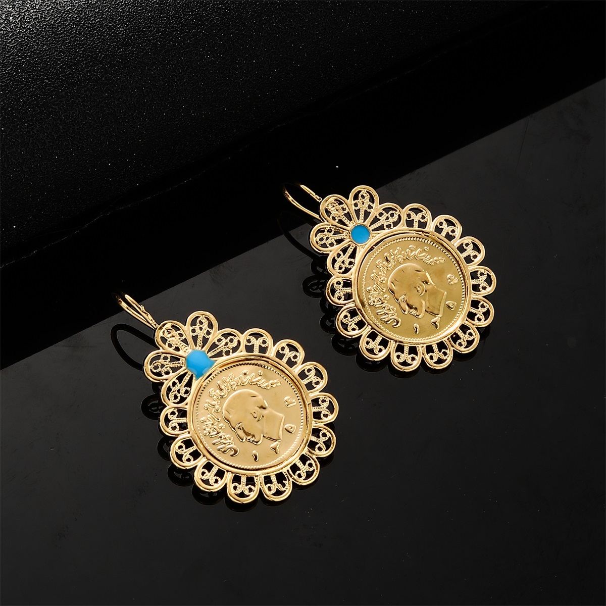 Pendientes de aro colgantes con moneda de Irán de Color dorado para mujer, joyería árabe iraní de Oriente Medio